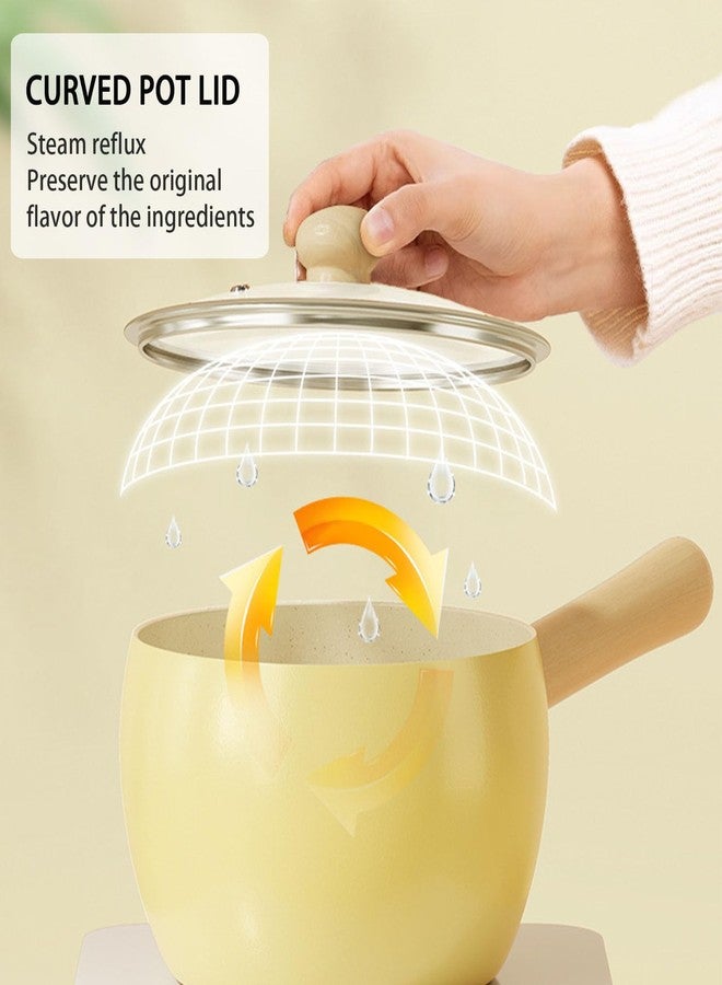 JUSTUP Soup Pan with Lid, 6.3 Inch Ceramic Coating Cooking Pot Saucepan with Wooden Handle, Healthy Milk Pot Cookware Suitable for Multiple Stoves (Yellow) - Image 3